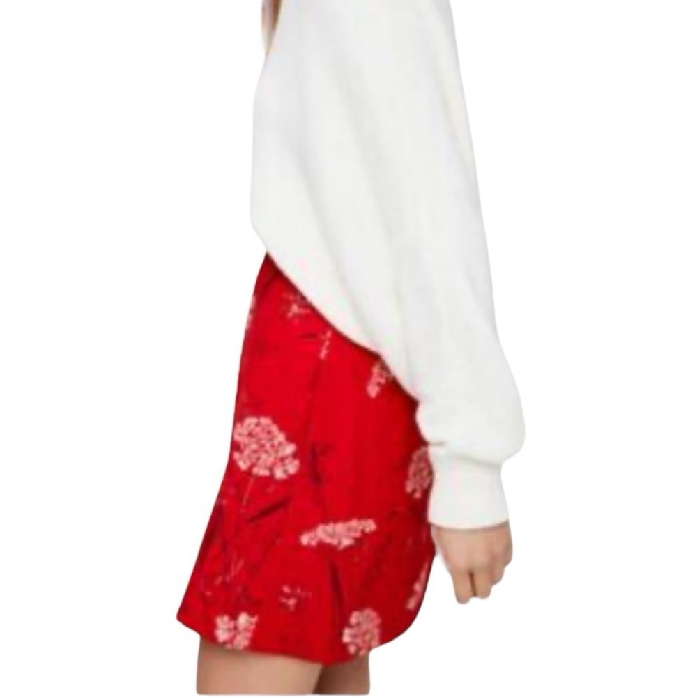 WILFRED Aritzia Red White Floral Mini Skirt Holiday Date Night Party Size 4 Work - Picture 8 of 8